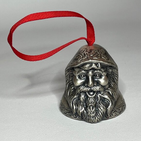 Santa Claus Pewter Bell Ornament With Red Ribbon - Picture 1 of 6
